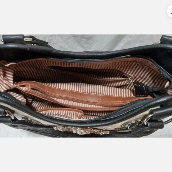 Western Rhinestone Cross Handbag & Wallet Set Tooled Embroidered Purse beige - Picture 6 of 9